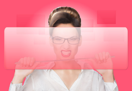 aggressive woman with a pointer. conceptの写真素材