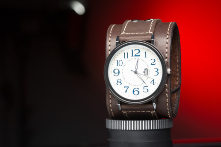 mens watches with wide leather braceletの写真素材