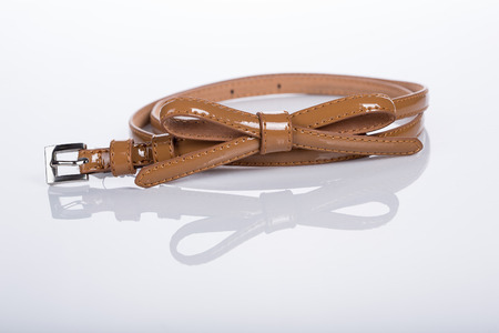 beige leather Womens belt with rhinestonesの写真素材