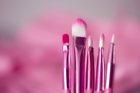 pink professional cosmetic brush in bright background