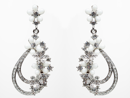 earrings with Briliant on the white backgroundの写真素材