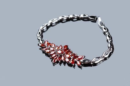 Jewelry diamond bracelet on a gray backgroundの写真素材