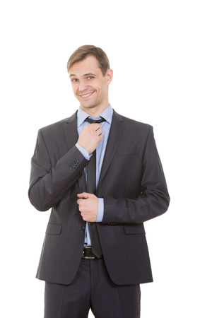 body language. man in business suit isolated on white background.の写真素材