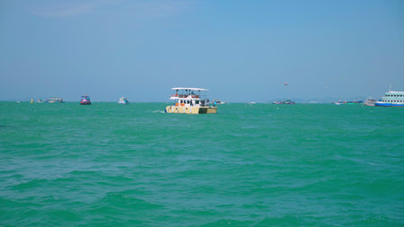 The landscape on the waterfront, the view of the city and the ships from the sea