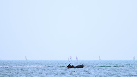 Sailing Boats on the horizon. seascape, sea sportsの写真素材
