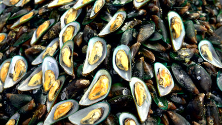 Traditional Thai sea food market, with fresh seafood