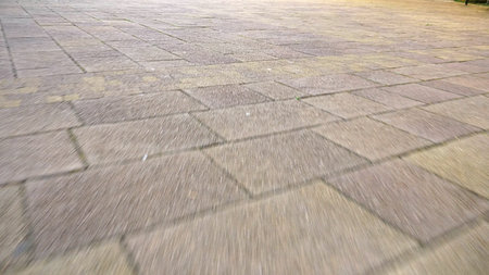 Park path made of stone. Movement on the track. patternの写真素材