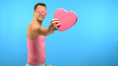 Fashion freak party guy with hearts design. Valentines day conceptの写真素材