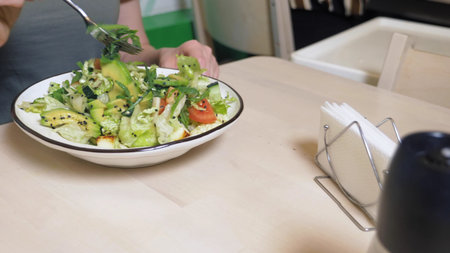 fashion food design. vegetable salad with rucolla and avocadoの写真素材