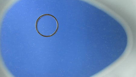 blurred background. the woman threw the engagement ring into the toilet.の写真素材