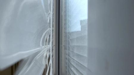 extreme close-up, detailed. view between iron blinds and windowの写真素材