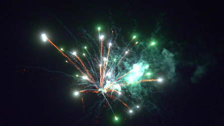 close up multicolored flare fireworks in the night black skyの写真素材