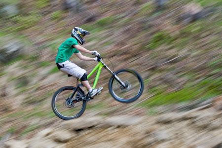 Fast cyclist on the trackの写真素材