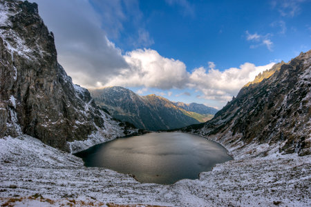 Winter view of the lakeの写真素材