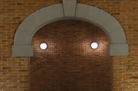 Underground brick tunnelの写真素材