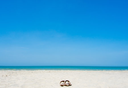beautiful beach and tropical sea with Blue sky Concept Welcome to summer Season Nakhon Si Thammarat ,Thailandの写真素材