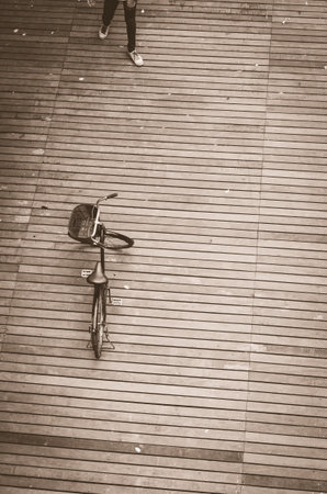 bicycle on the wooden floor の写真素材