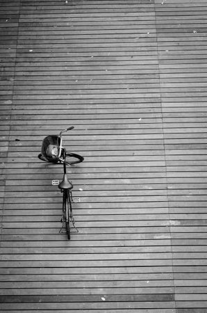bicycle on the wooden floor instagram filterの写真素材