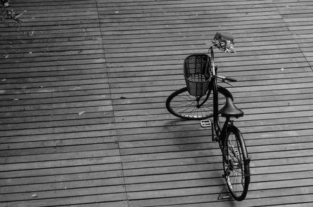 bicycle on the wooden floor の写真素材