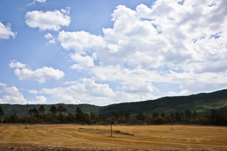Low mountain landscape in the eveningの写真素材