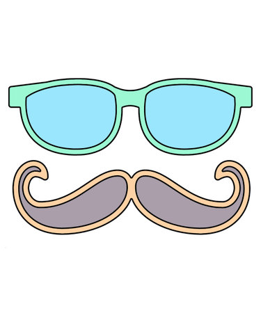 Retro glasses and mustache. Vector illustration in doodle style.のイラスト素材