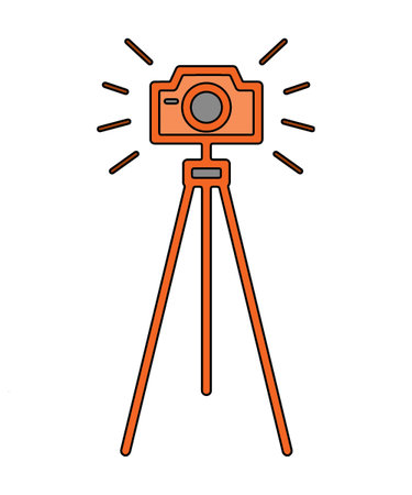 Camera on tripod icon vector illustration graphic design in orange and black colorsのイラスト素材