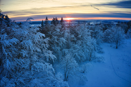 Winter sunset on the Hoher Meissnerの写真素材