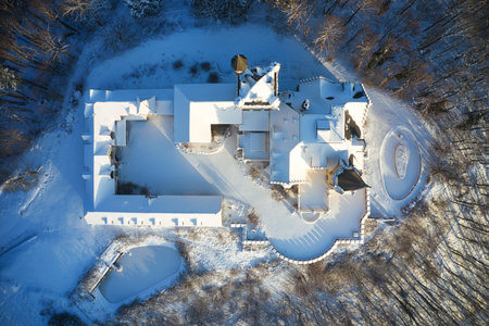 Aerial view of Rothestein Castle near Bad Sooden-Allendorf in winterのeditorial素材