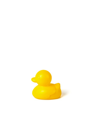 Colorful toy ducks isolated on white background with the clipping path.の写真素材
