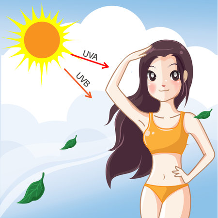 summer girl pose sexy on the beach with sunlight hardのイラスト素材