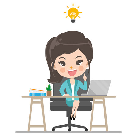 Businesswoman is thinking of ideas for creative work succeed with so glad in his office. のイラスト素材