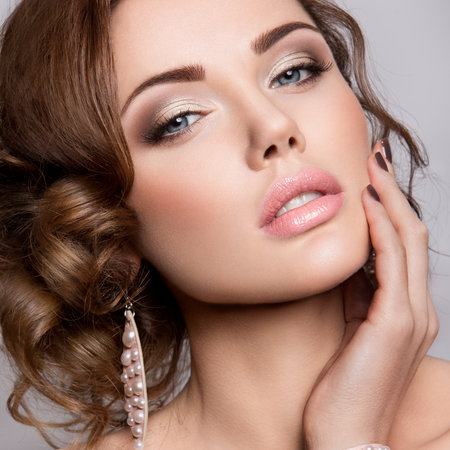 Portrait of beautiful bride. Wedding dress. Wedding decorationの写真素材