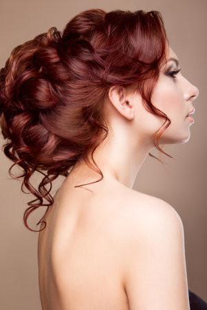 Beautiful bride with fashion hairstyle. Red hair.の写真素材