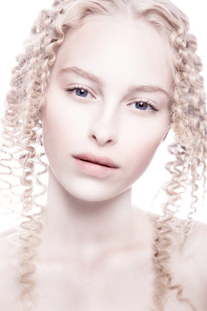 Portrait of mysterious albino woman. Wight skin.の写真素材