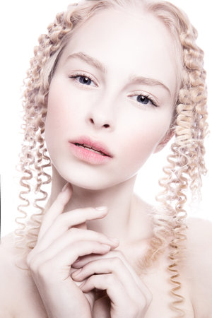 Portrait of mysterious albino woman. Wight skin.の写真素材