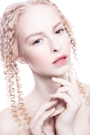Portrait of mysterious albino woman. Wight skin.の写真素材