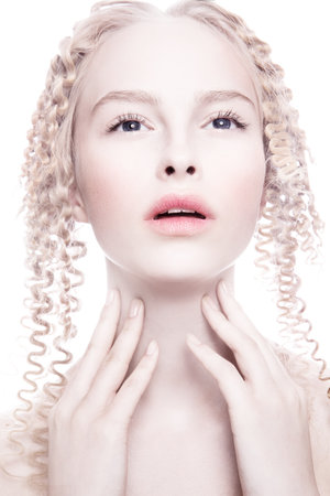 Portrait of mysterious albino woman. Wight skin.の写真素材