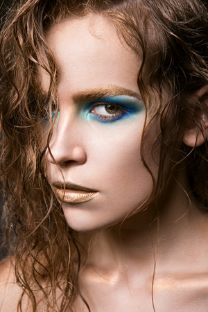 Glamour portrait of beautiful woman model with fresh daily makeupの写真素材