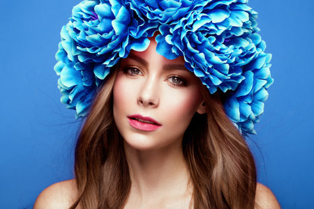 Flower style portrait of a young beautyの写真素材