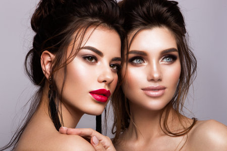 Beautiful girls with professional make upの写真素材