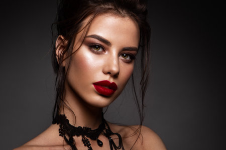 Gorgeous Young Brunette Woman face portrait. high quality photoの写真素材