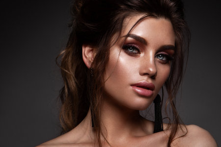 Beautiful woman with professional make up. Clean skinの写真素材