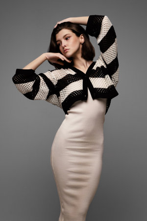 Beauty portrait of model with natural make-up. Fashion shiny highlighter on skin, sexy gloss lips make-upの写真素材