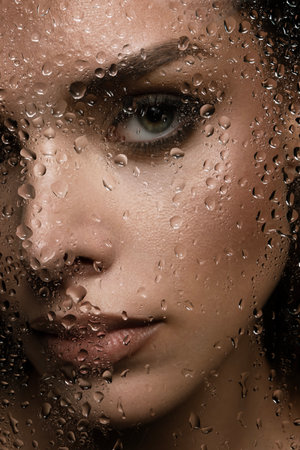 An Intimate Portrait Captured Through the Unique and Striking Beauty of Water Dropletsの写真素材