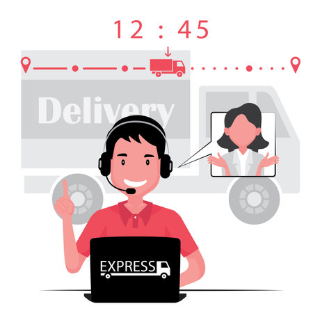 Delivery business feature a customer service agent speak with client about the timelineのイラスト素材