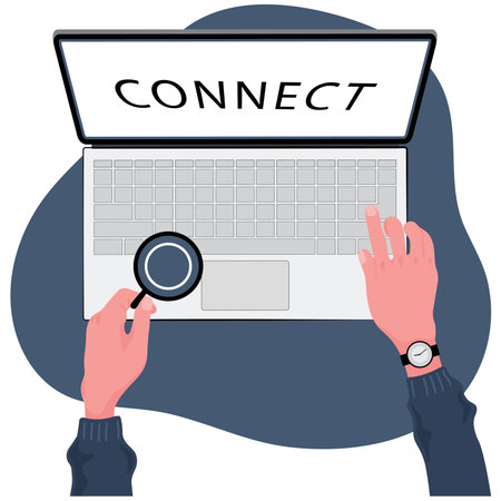 Working on business and stay connect with laptop feature two hands with computer screenのイラスト素材