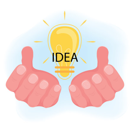 hands is holding a yellow light bulb idea to express the successのイラスト素材