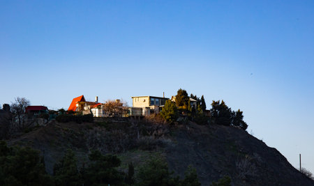Beautiful view of the building on the mountain in spring in the city of Alushta