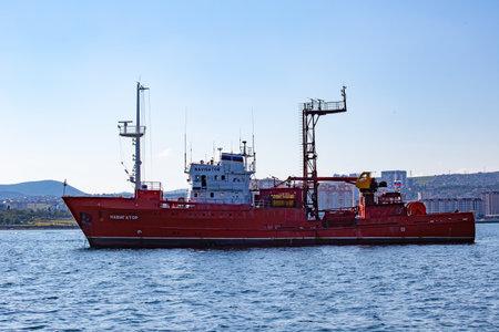 Beautiful water scooters on the background of the pier in the bay of the city of Novorossiyskのeditorial素材