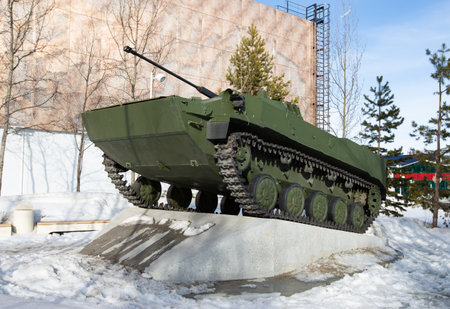 An infantry fighting vehicle in the park of Scorched Youth in the city of Noyabrsk